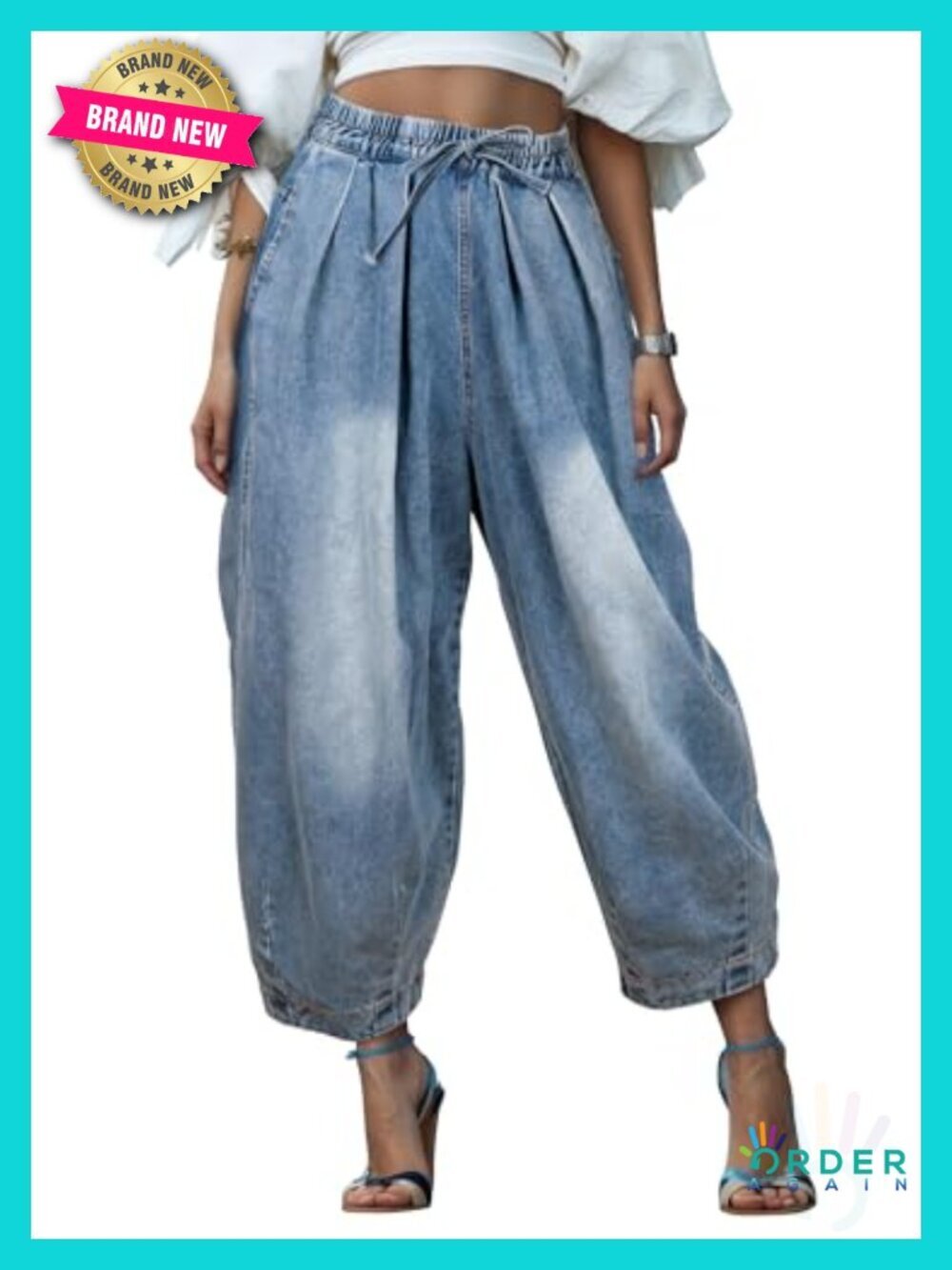 Women's Wide Leg Baggy Jeans Plus Size Loose Elastic Waist Denim Pants with